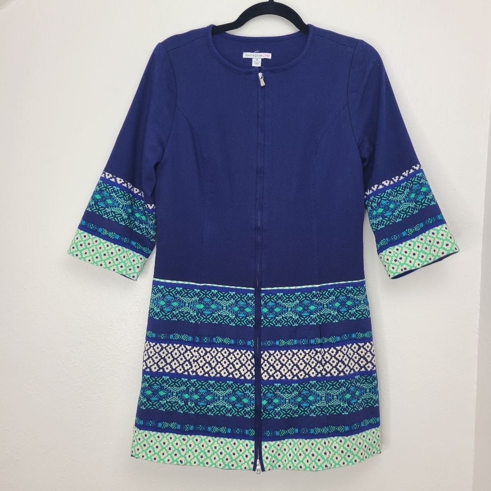 Isaac Mizrahi Dress Duster Topper Coatdress Lined Front Zip Blue Size 10
